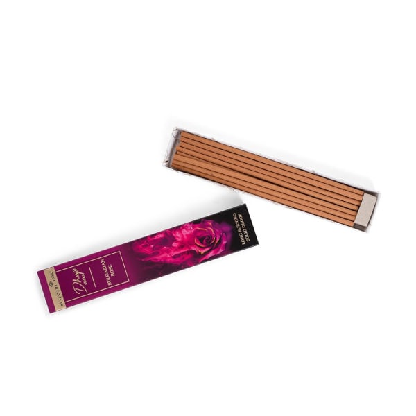 Bulgarian Rose Premium Long Dhoop Sticks, 20 Sticks | Bamboo-Less Dhoop | Up to 90 Minutes Burning Time | Rich Rose Fragrance | Dhoop Sticks for Puja, Meditation & Home