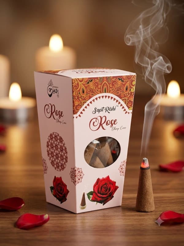 Sapt Rishi Rose Dry Dhoop Cones – Pack of 25 Cones