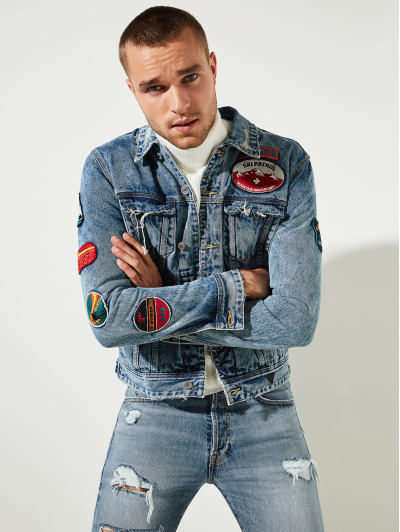 guess dillon patch denim jacket