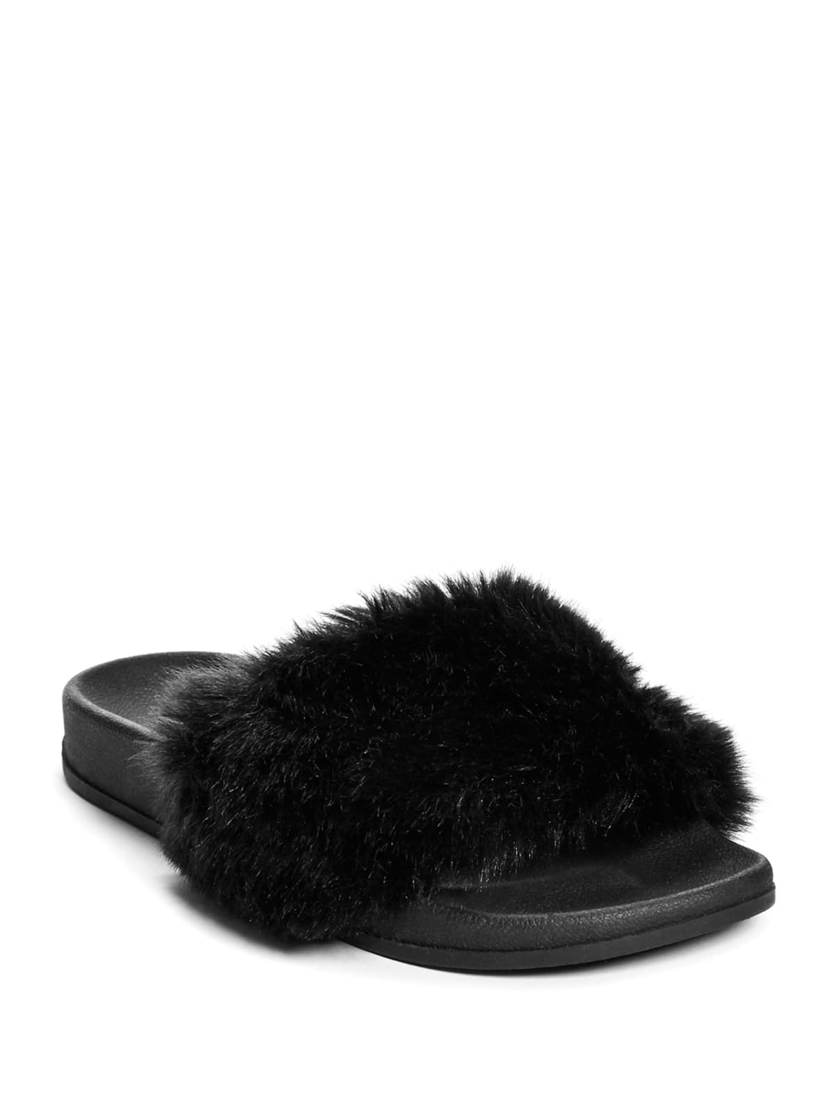 furry slip on sandals