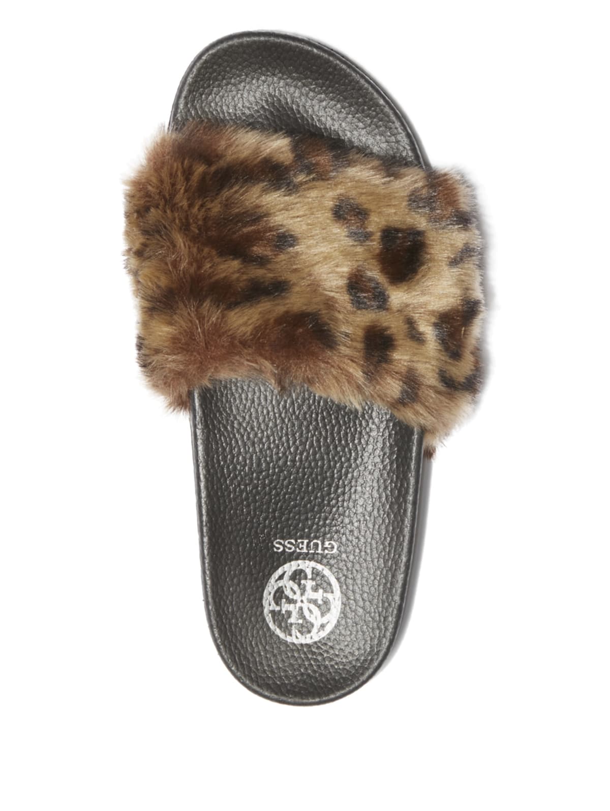 guess faux fur slides