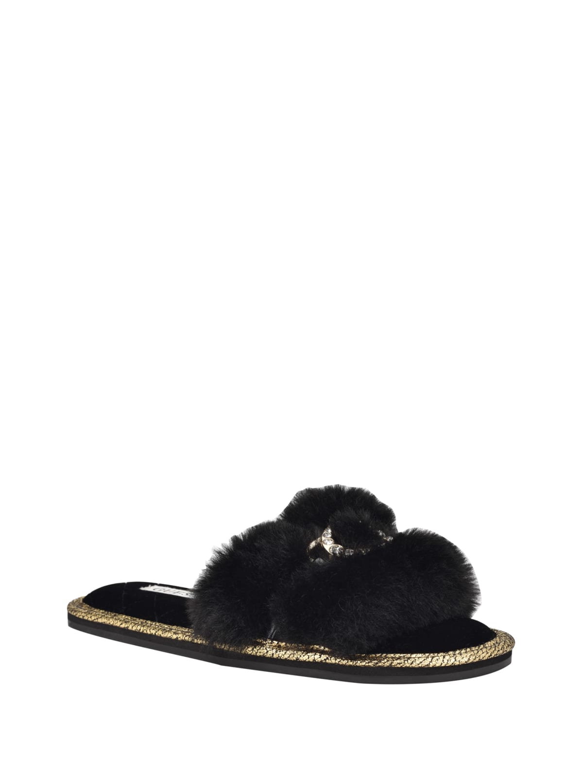 guess faux fur slides