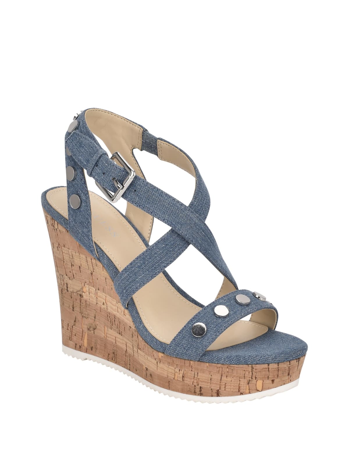 Tazio Denim Studded Wedges | GUESS
