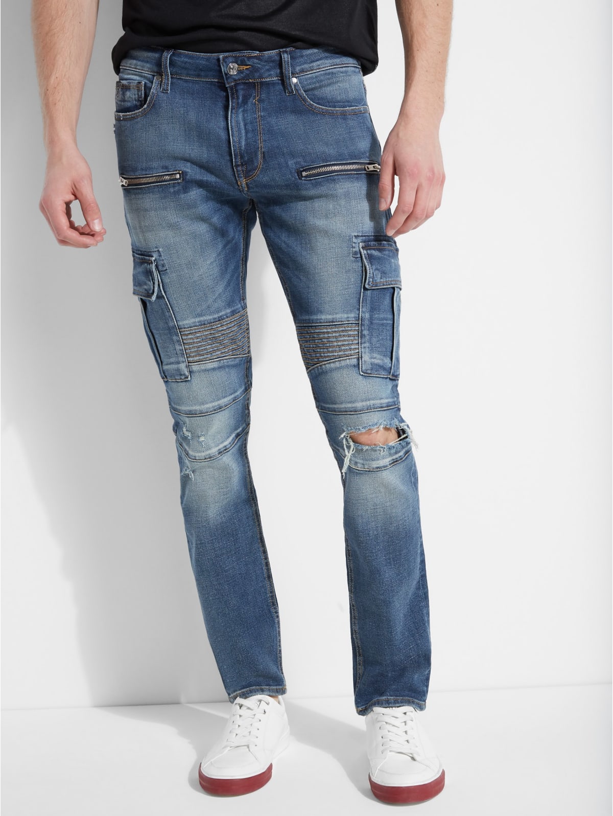 guess slim tapered moto jeans