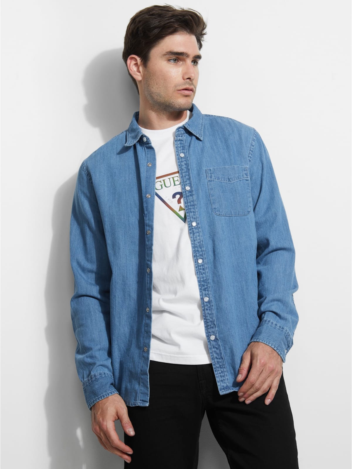 guess slim fit denim shirt