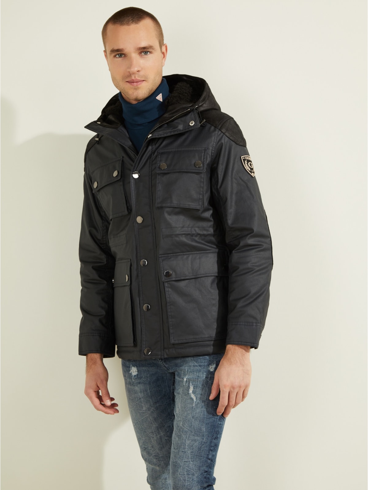 guess hooded logo windbreaker