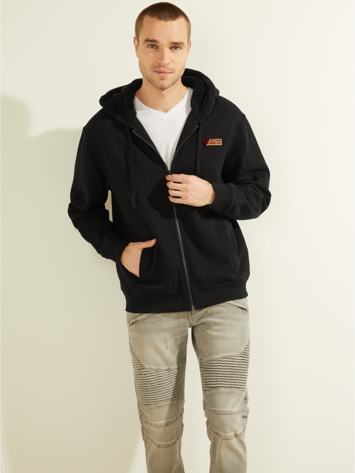 guess red hoodie