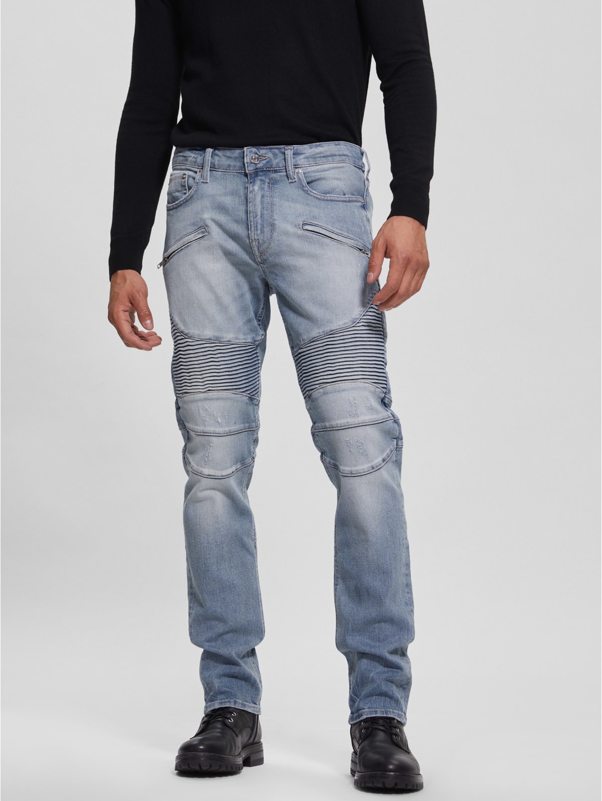 Slim Tapered Pintuck Moto Jeans | GUESS