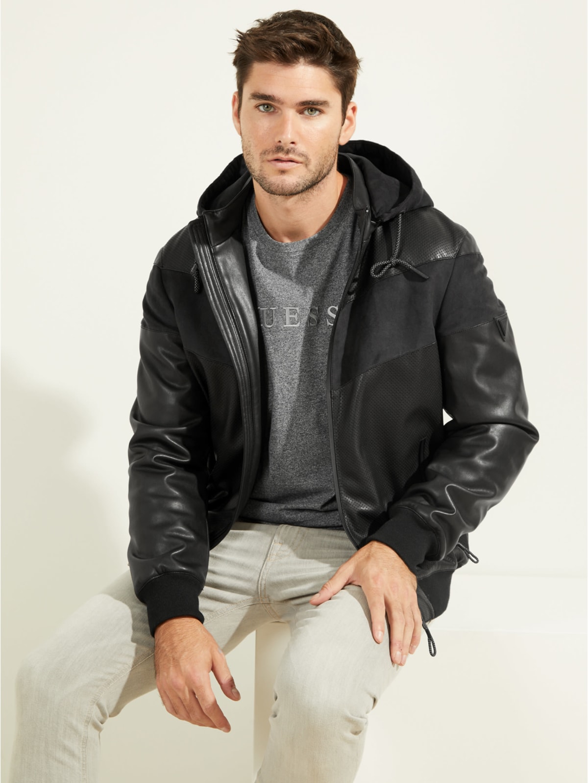 guess leather bomber jacket