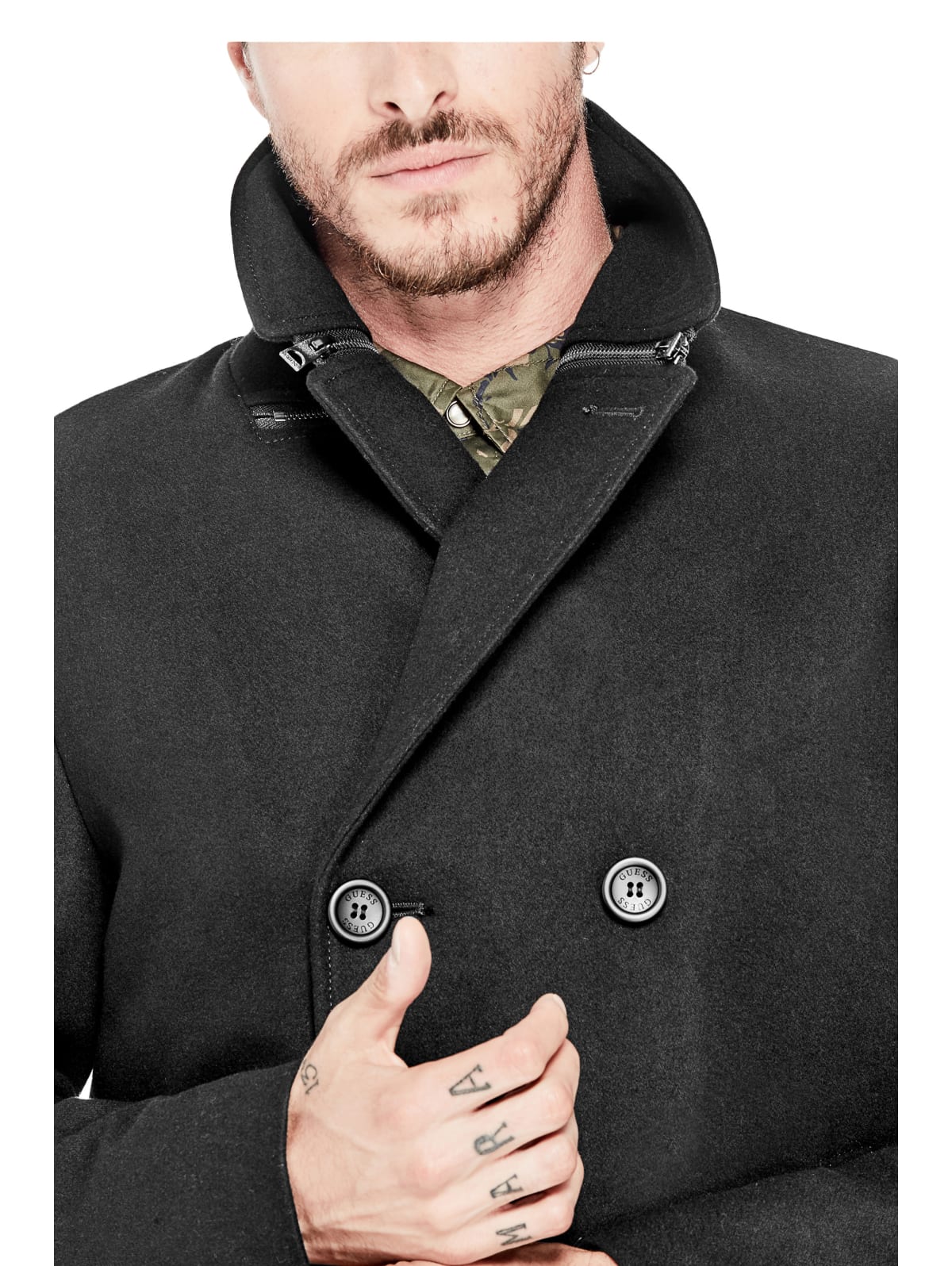 guess black peacoat