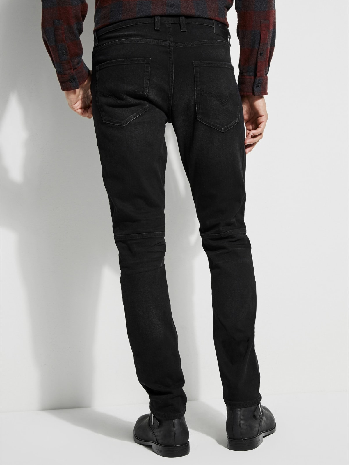 guess slim tapered moto jeans