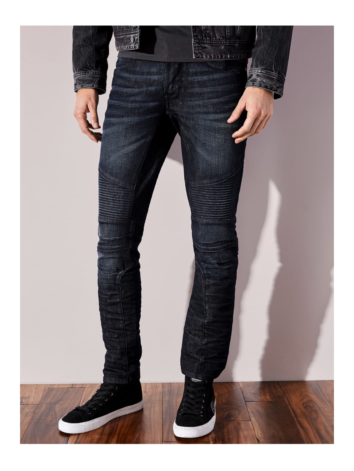 slim tapered moto jeans