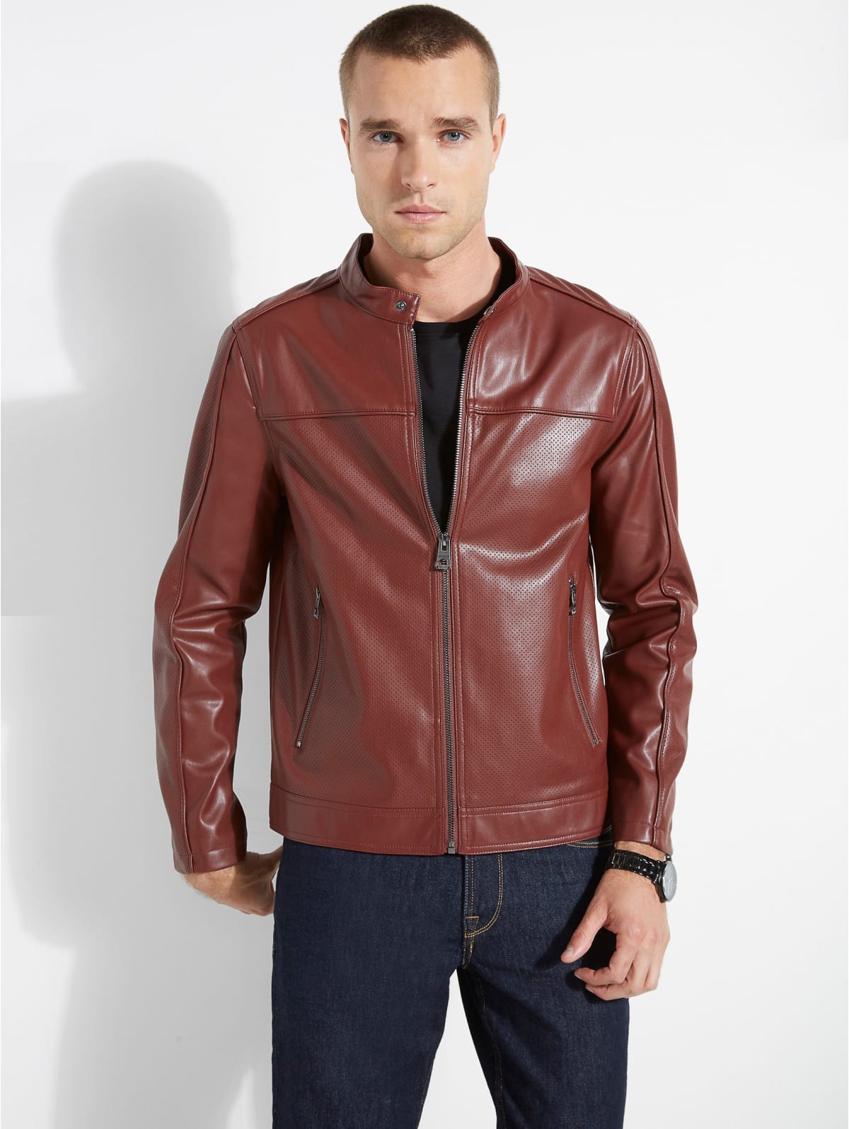 red leather jacket guess