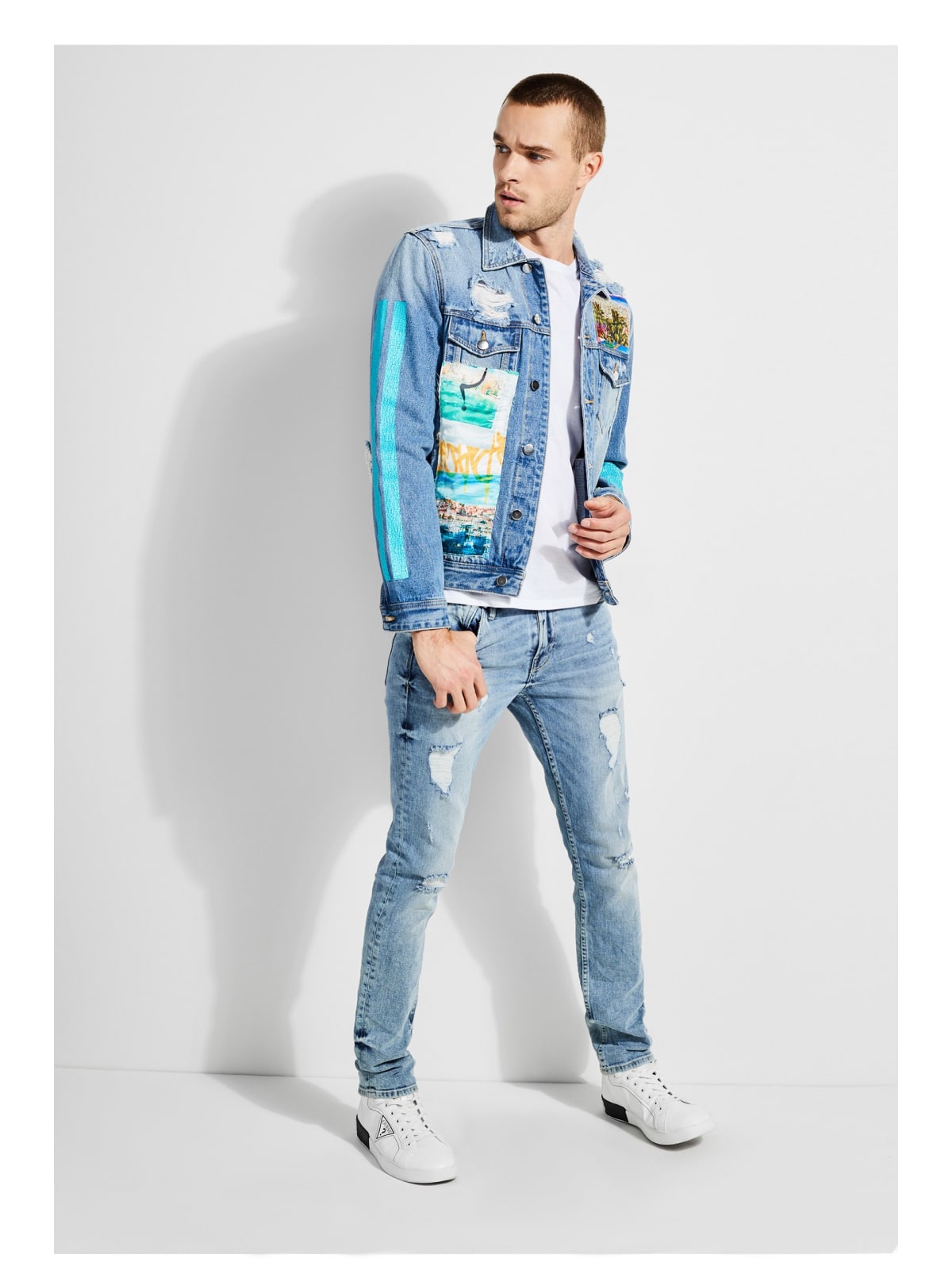 guess dillon patch denim jacket