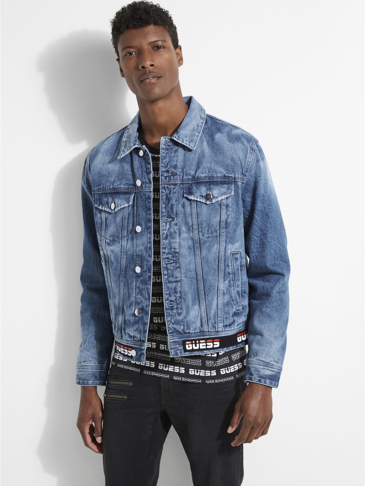 Guess logo denim jacket clearance