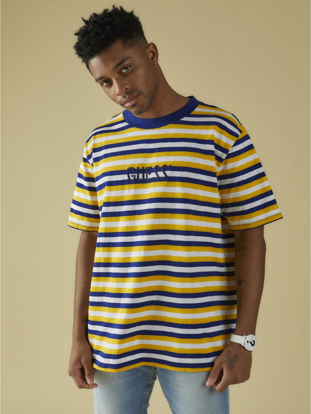 guess striped yellow shirt
