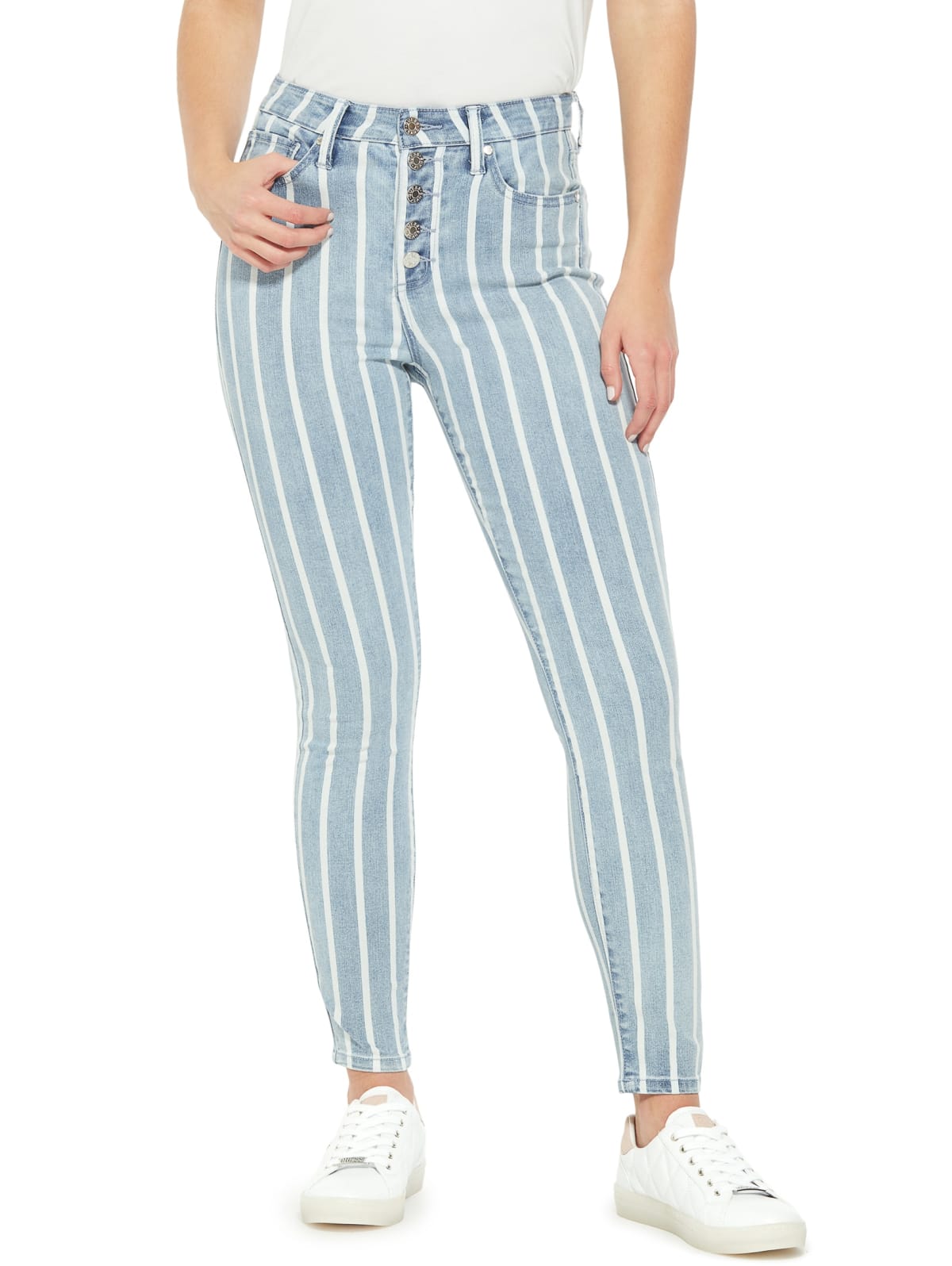 striped skinny jeans