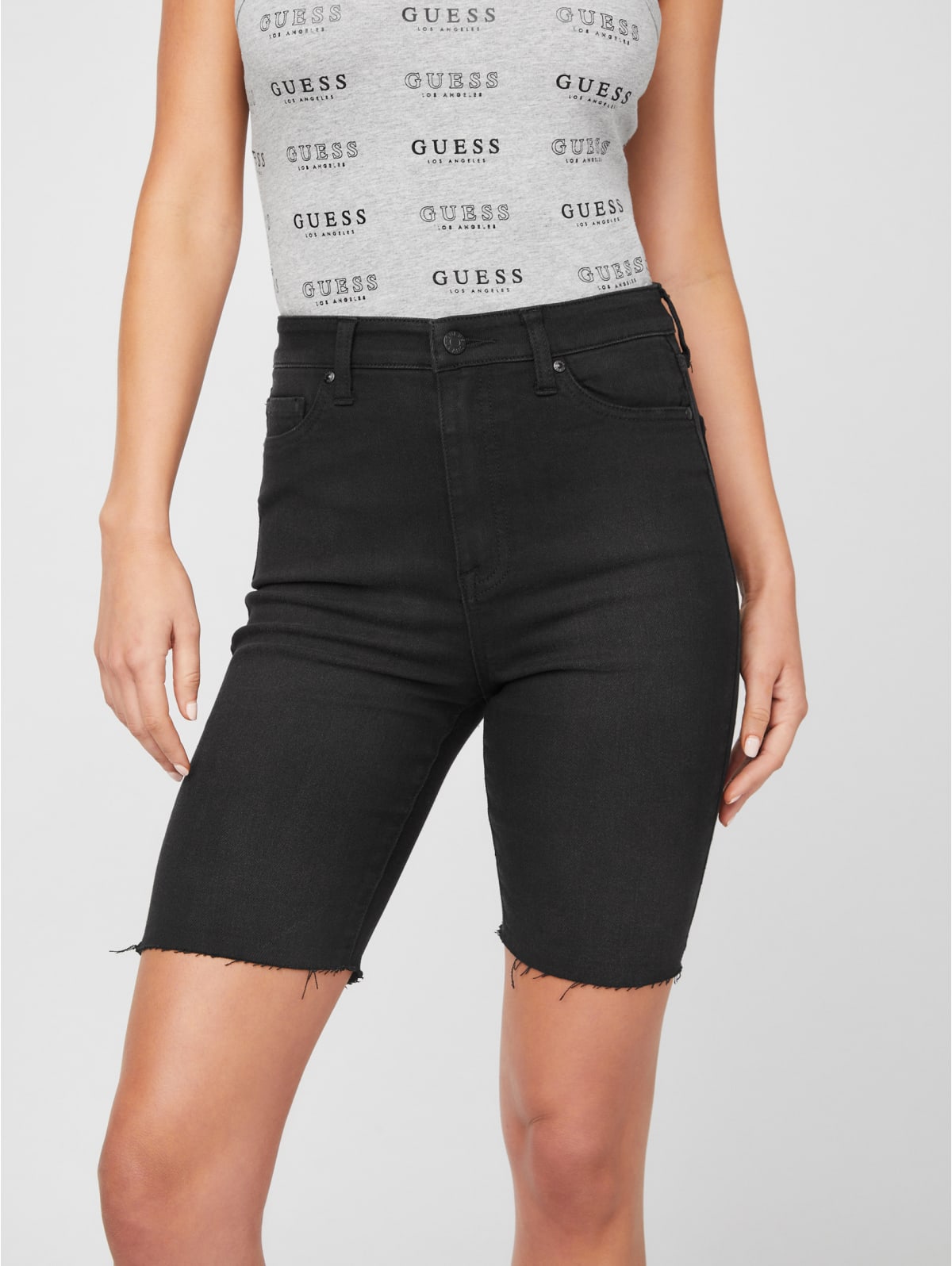 black denim biker shorts