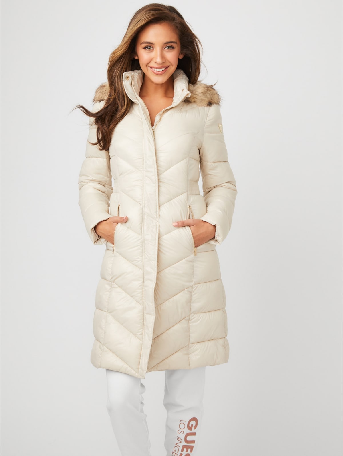 Guess long fur puffer jacket clearance