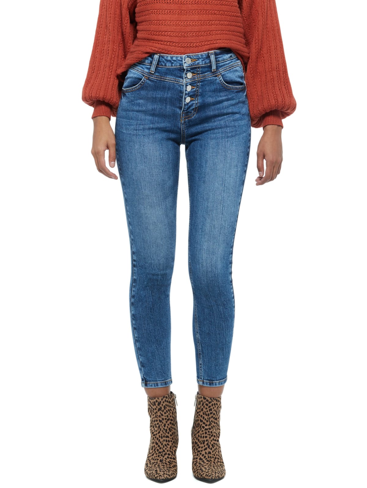 high rise button jeans