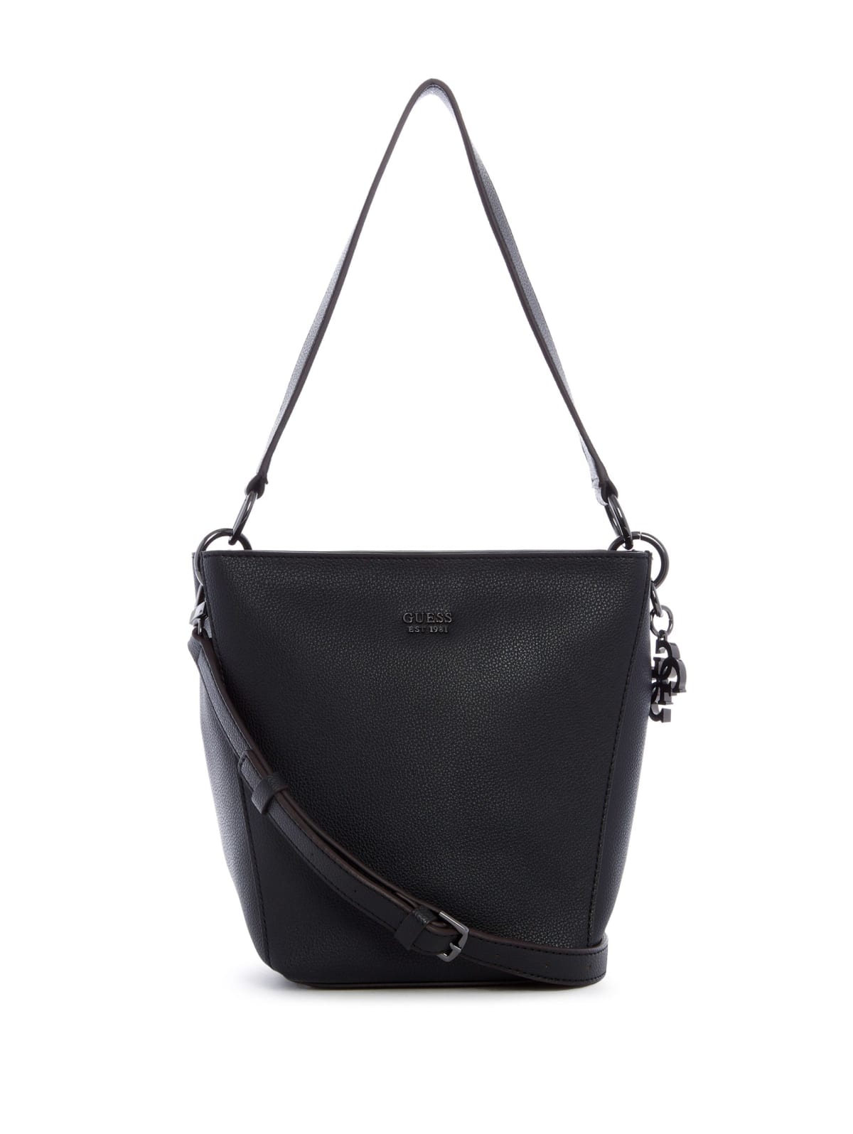 black crossbody bucket bag