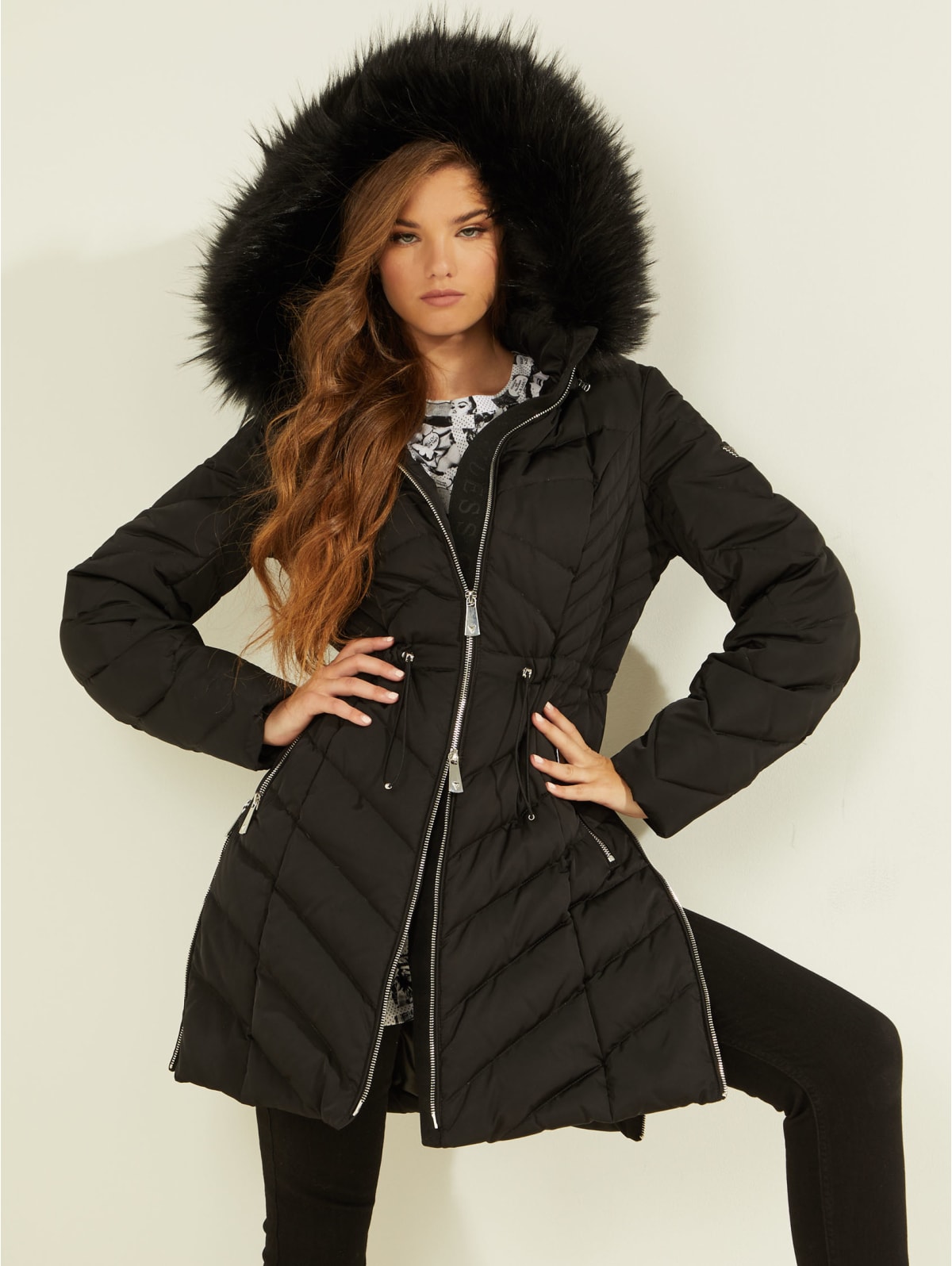 guess long down jacket with hood