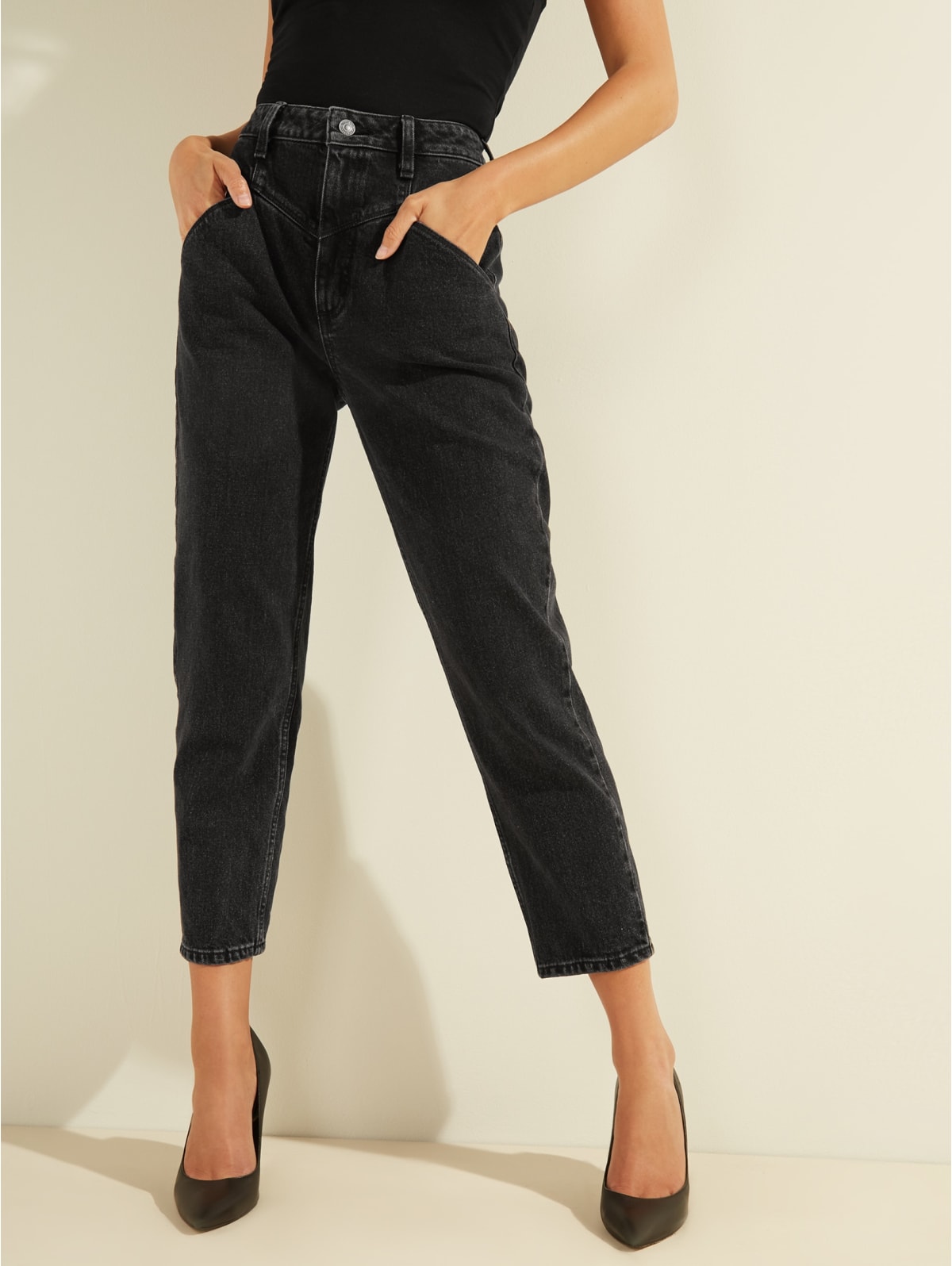 super high waisted black mom jeans
