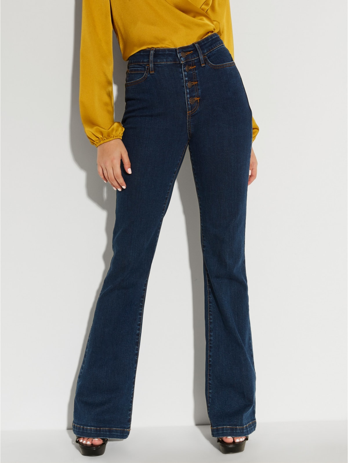 button flare jeans