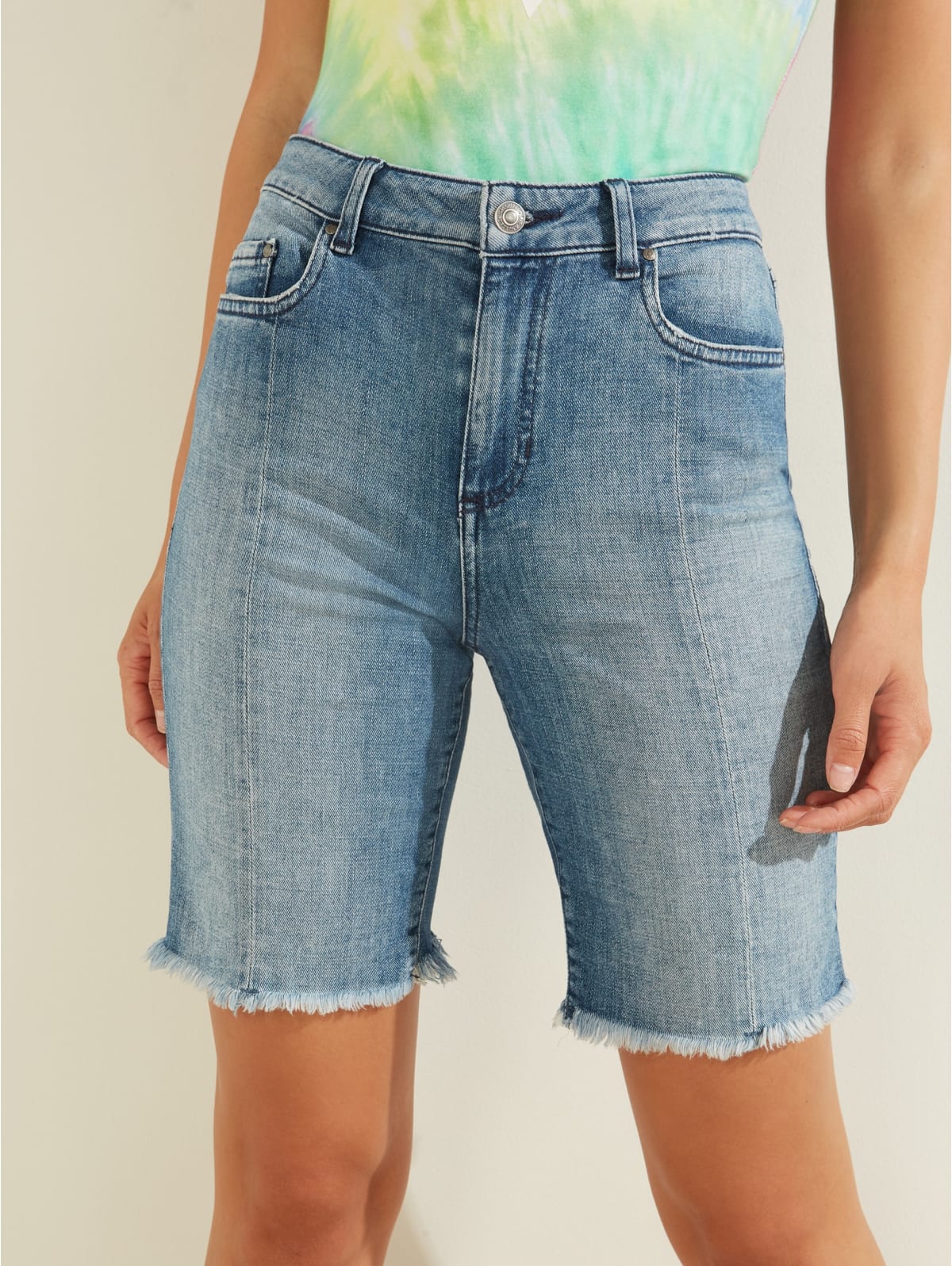 blue jean biker shorts