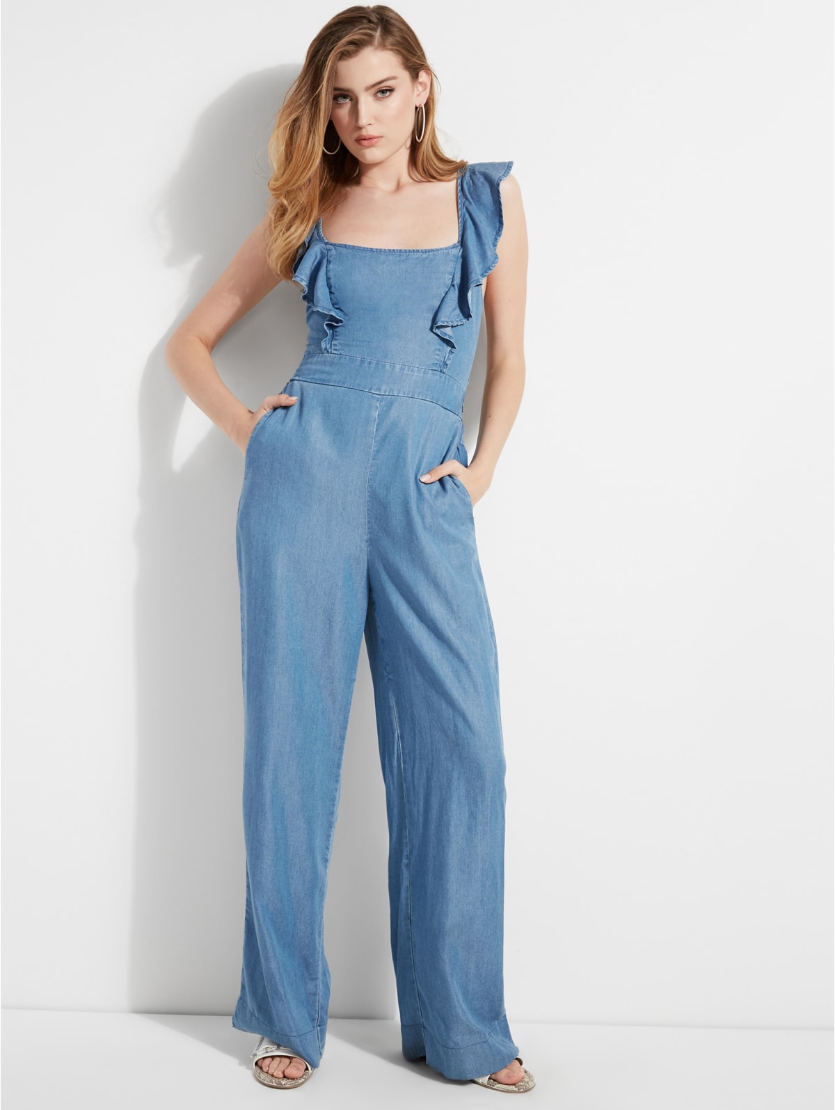 guess denim jumpsuit womens