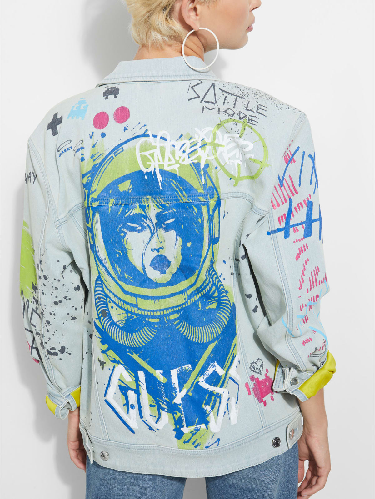 Oversized Graffiti Denim Jacket Guess