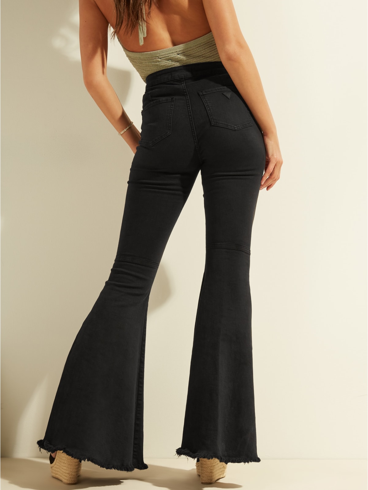 two tone flare jeans