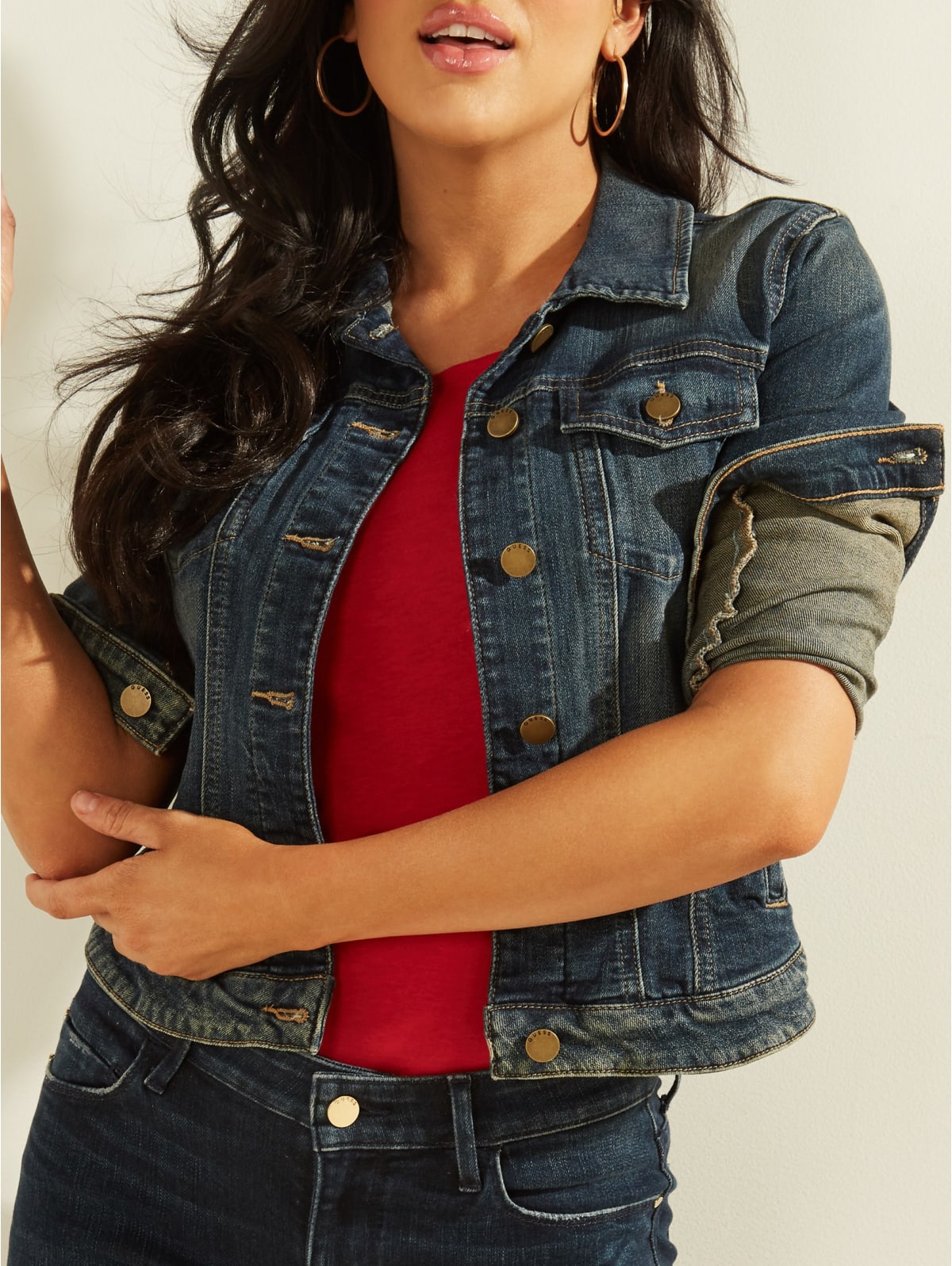 guess red denim jacket