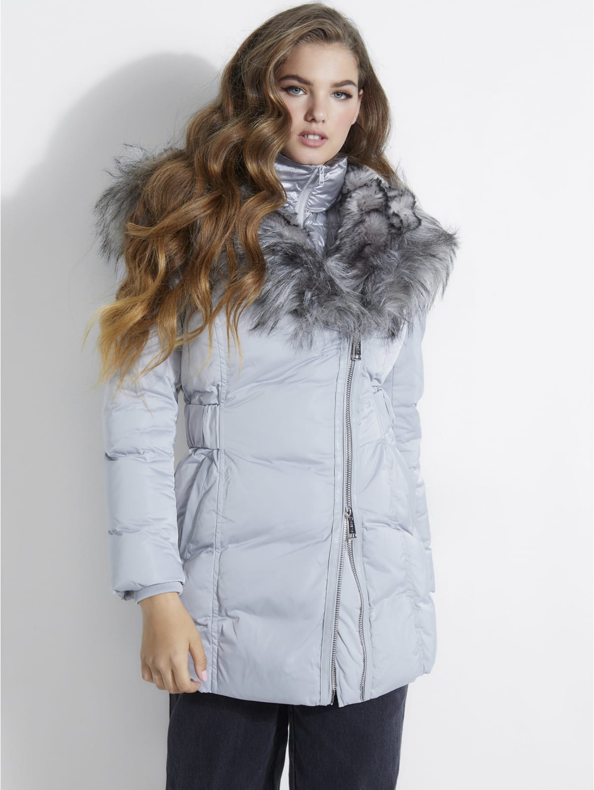 long down jacket with faux fur guess