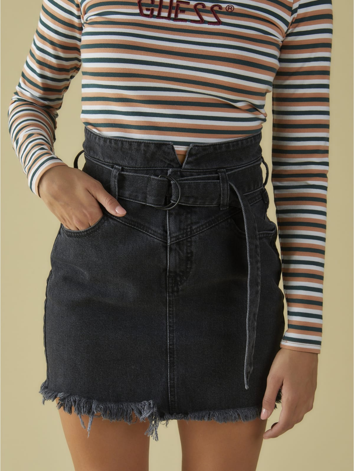 denim belted skirt