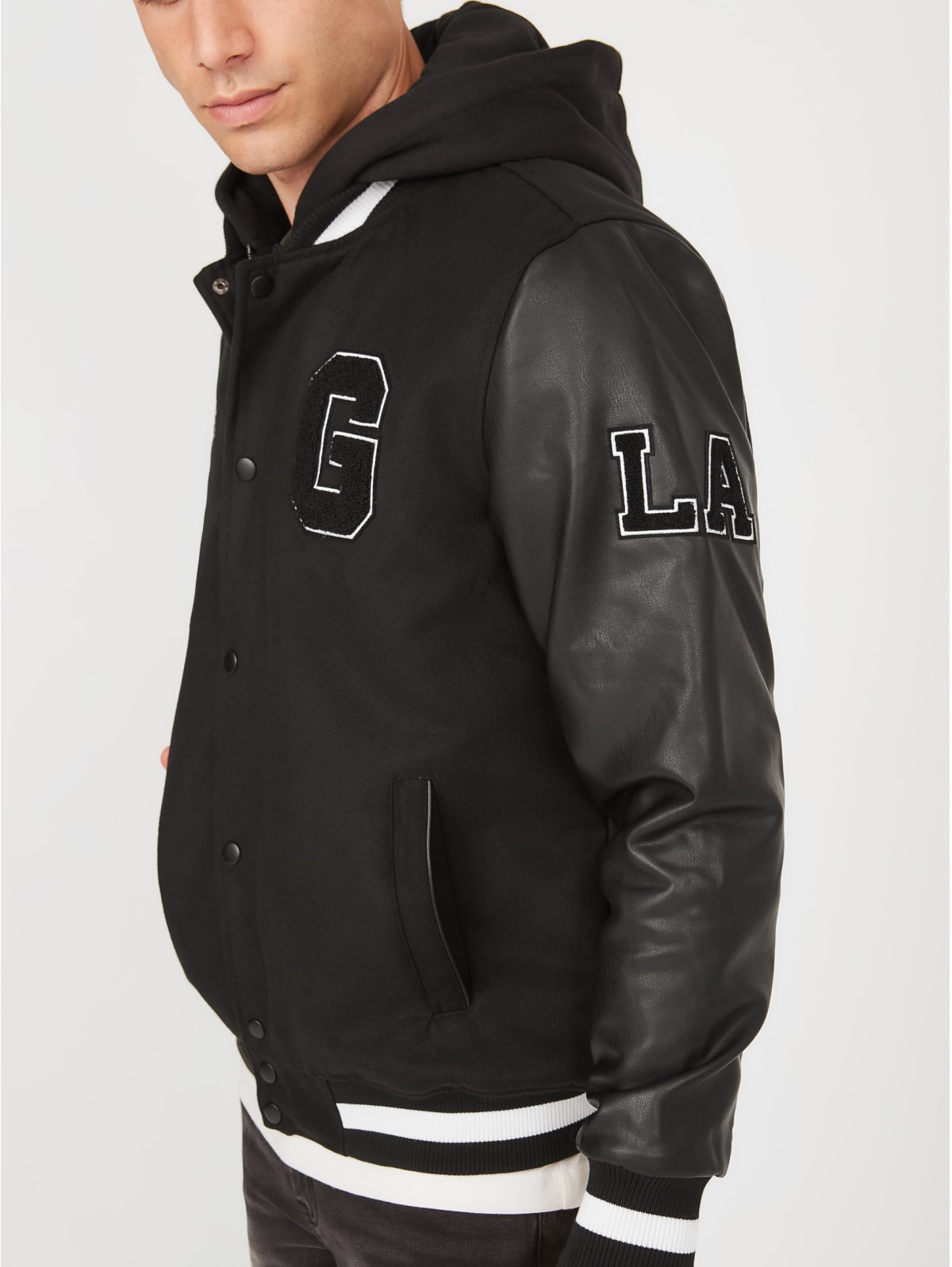 guess hooded varsity jacket