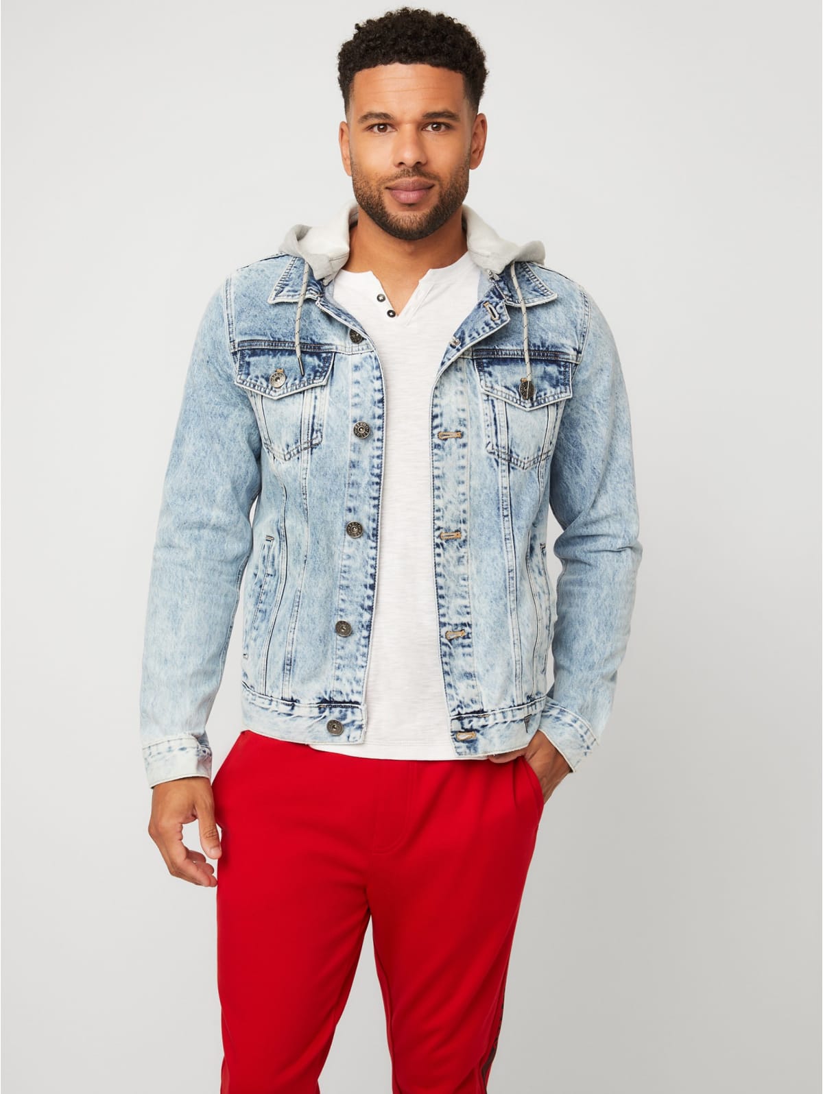 guess jean jacket with hoodie