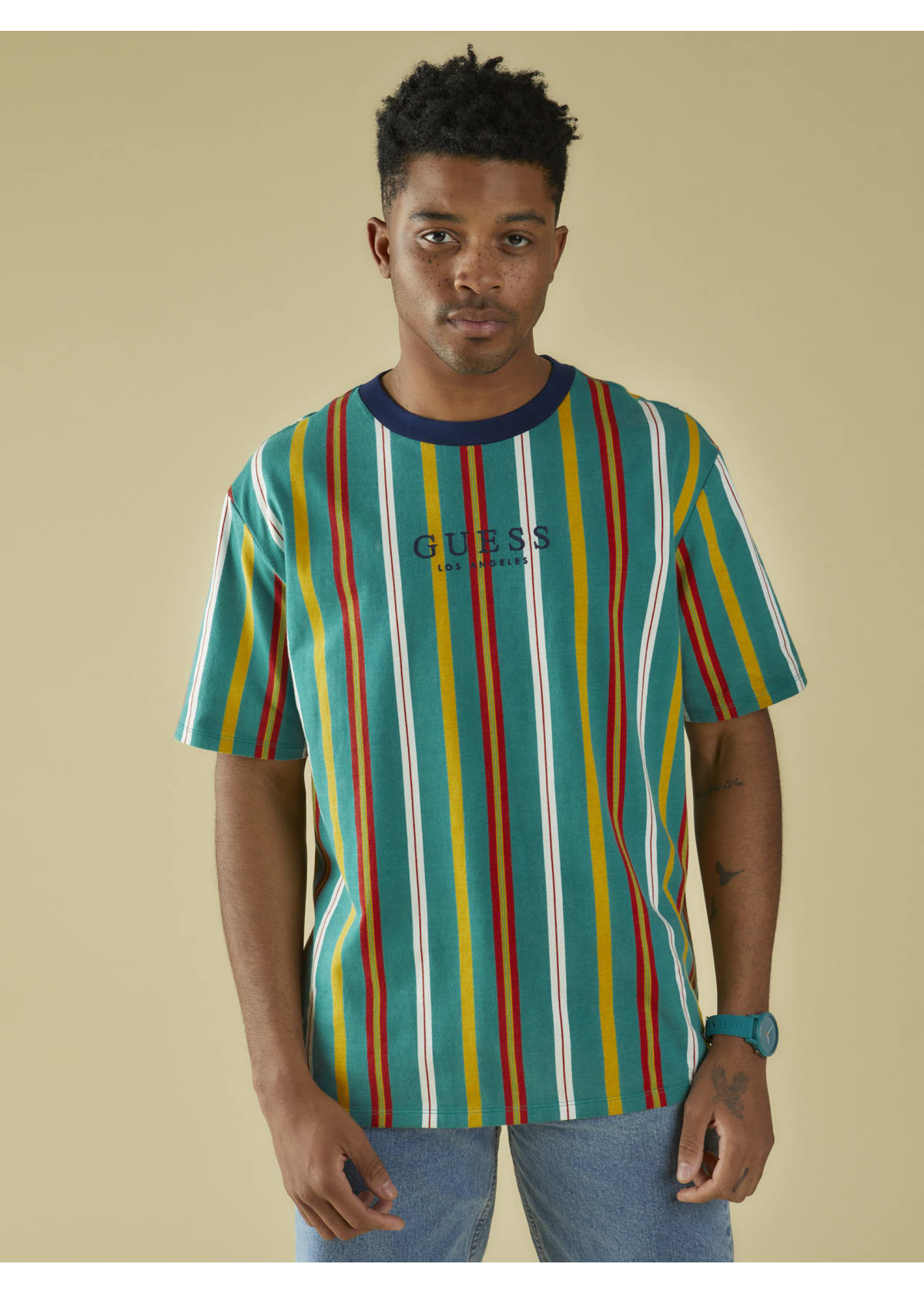 guess logo striped shirt