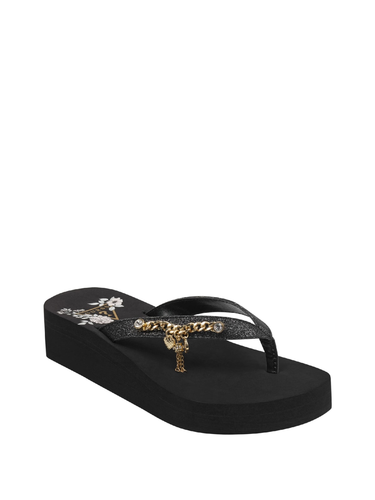 guess black flip flops with bow