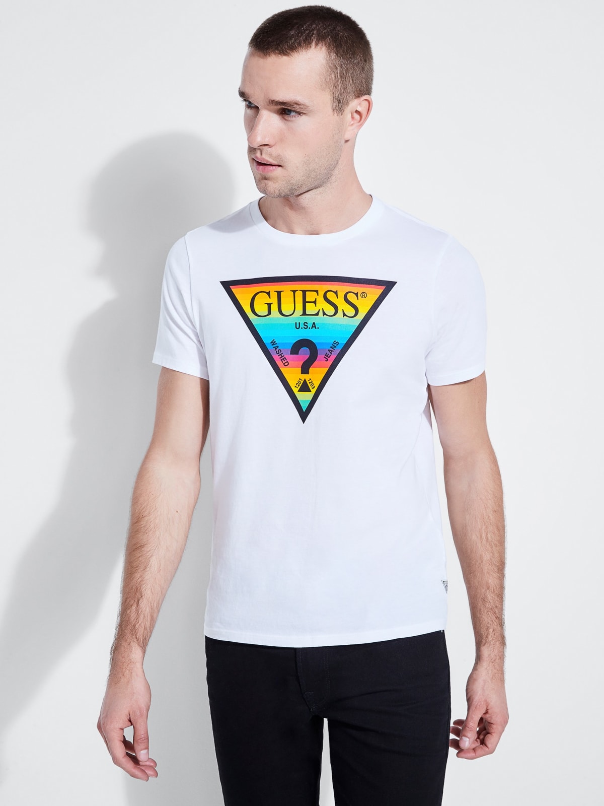 rainbow guess jeans shirt