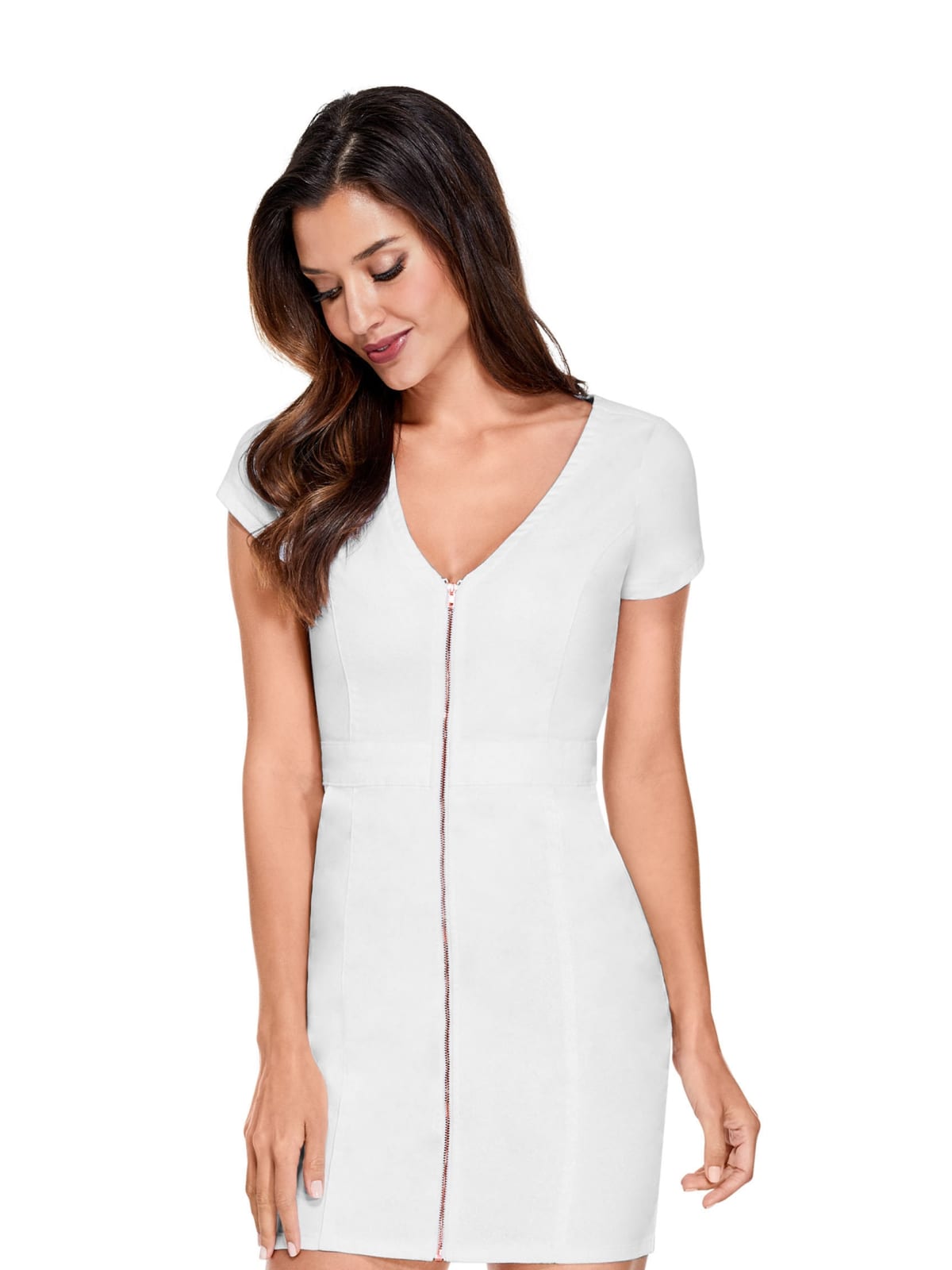 white denim zip dress