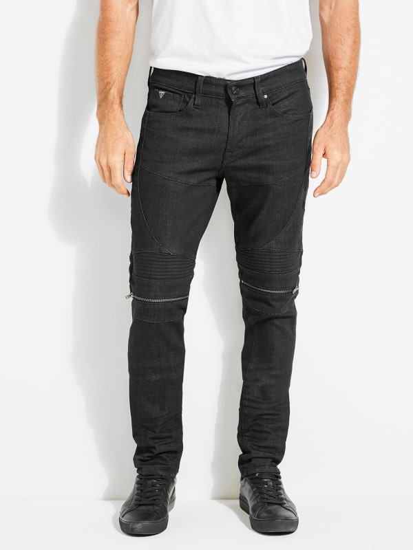 guess slim tapered moto jeans