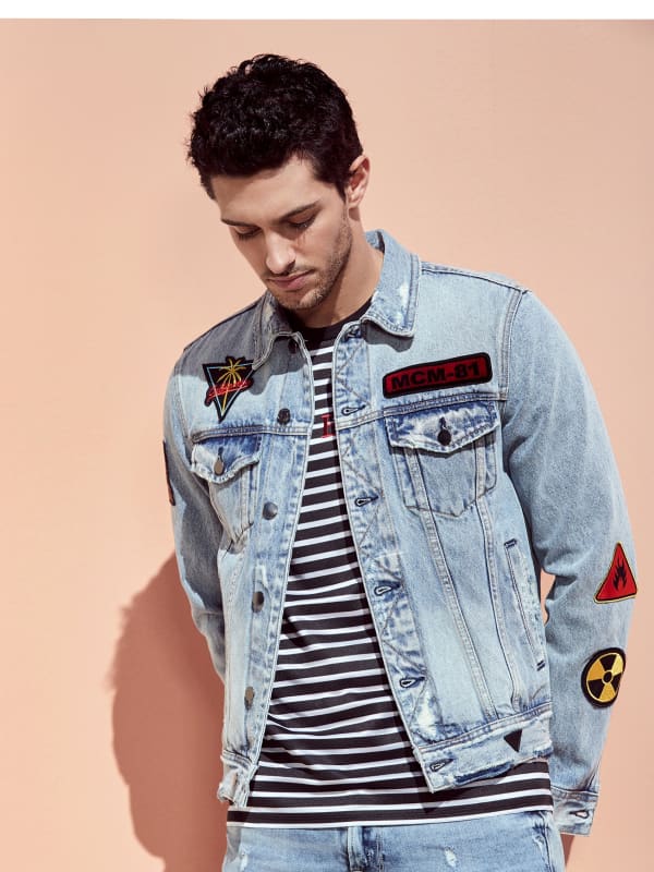 guess dillon patch denim jacket