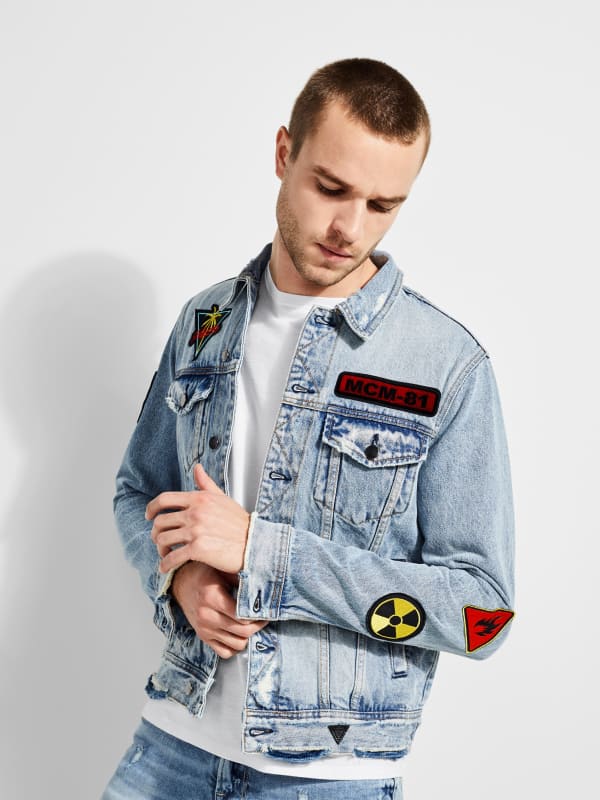 guess dillon patch denim jacket