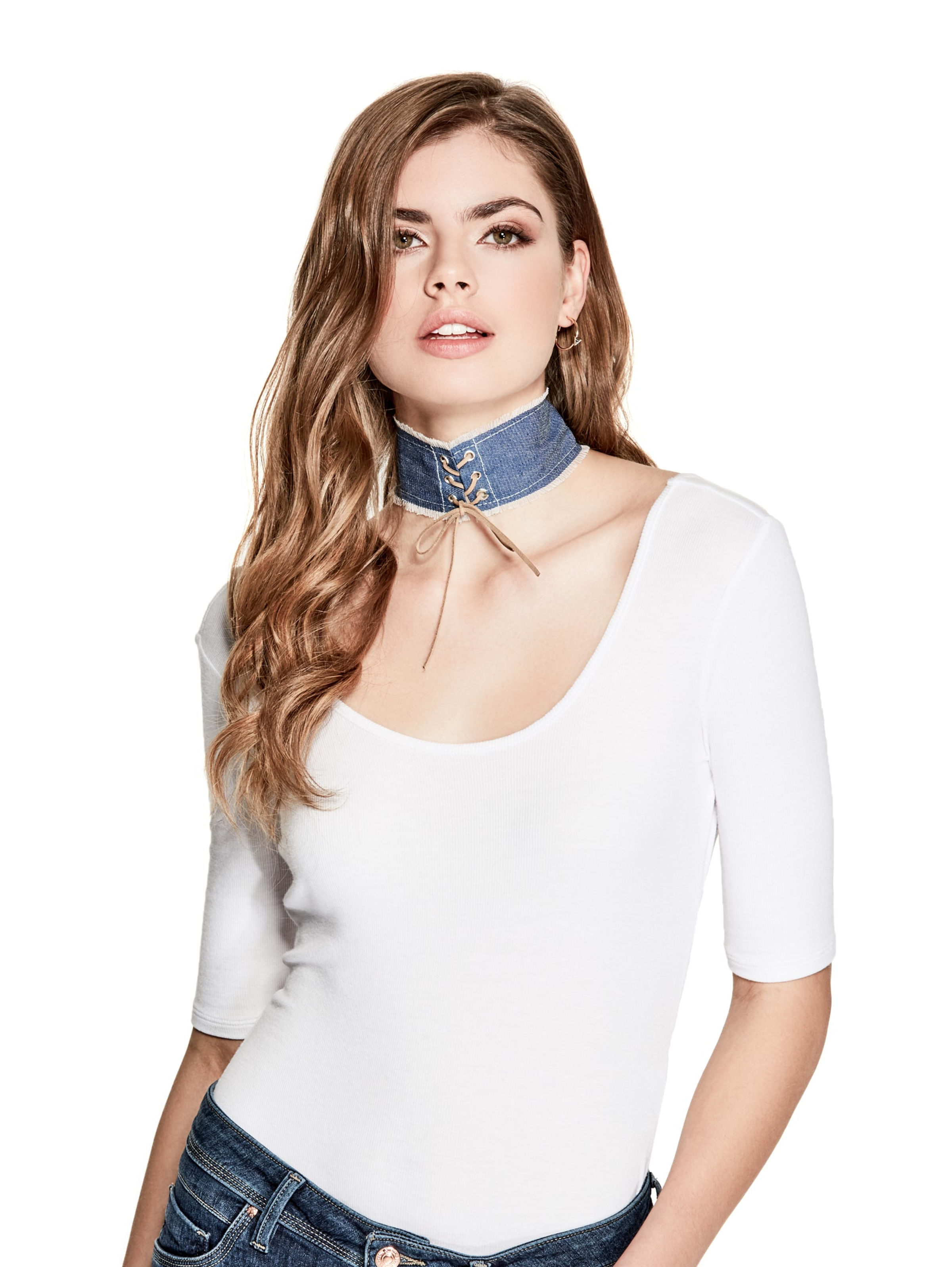 lace up denim choker