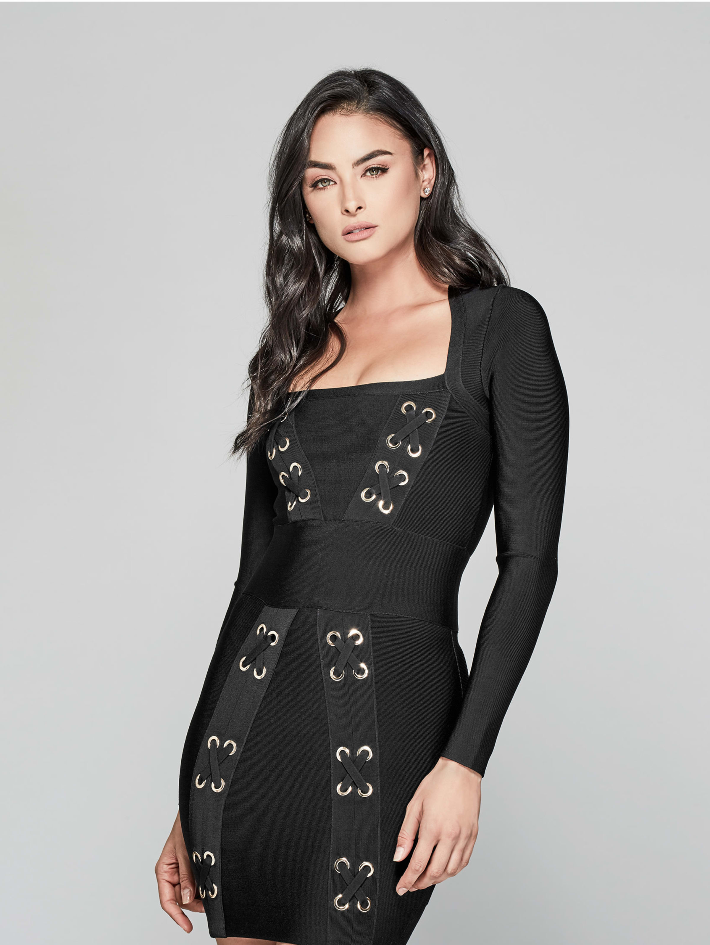guess black dress long sleeve
