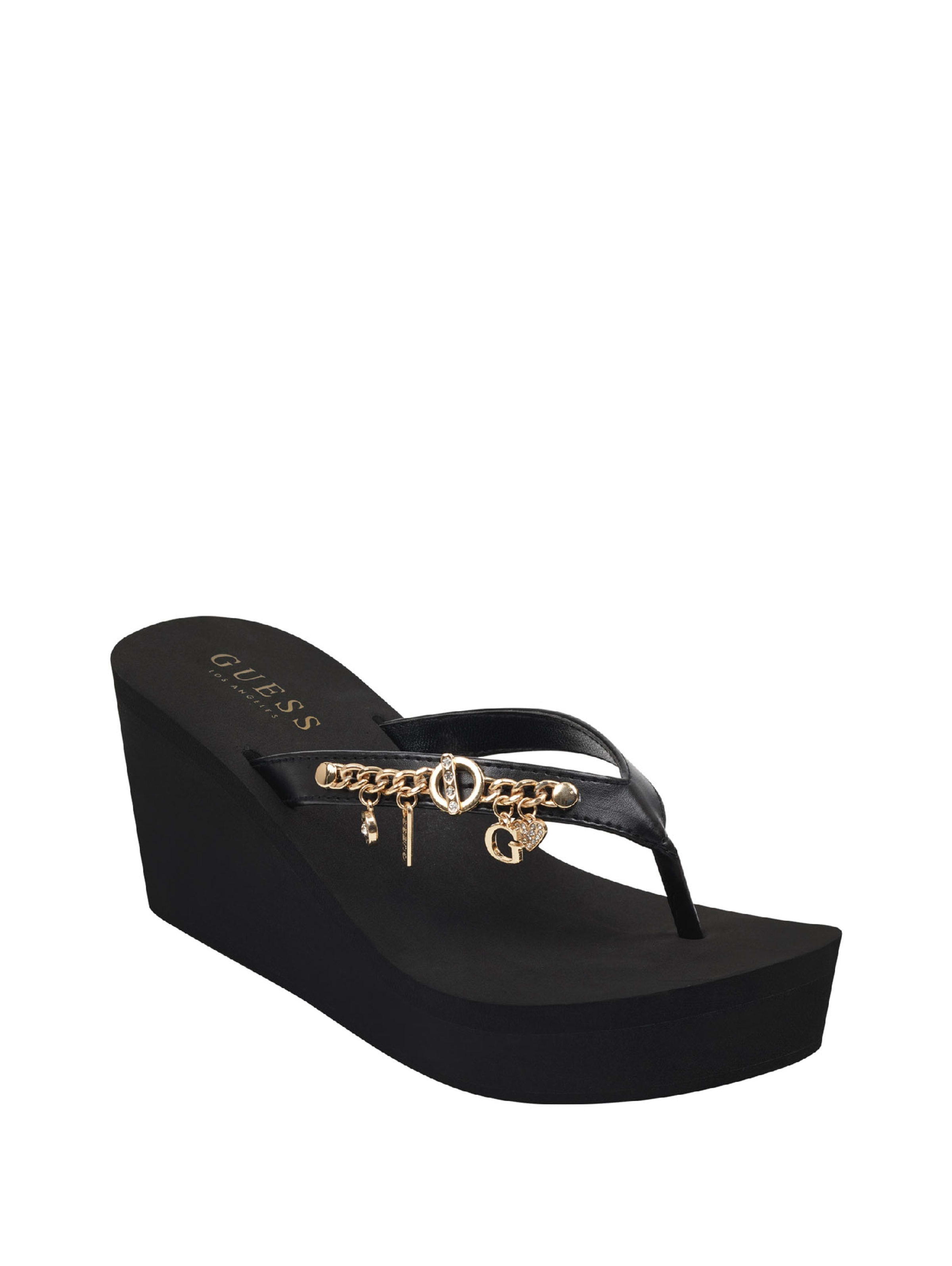 guess black wedge flip flops