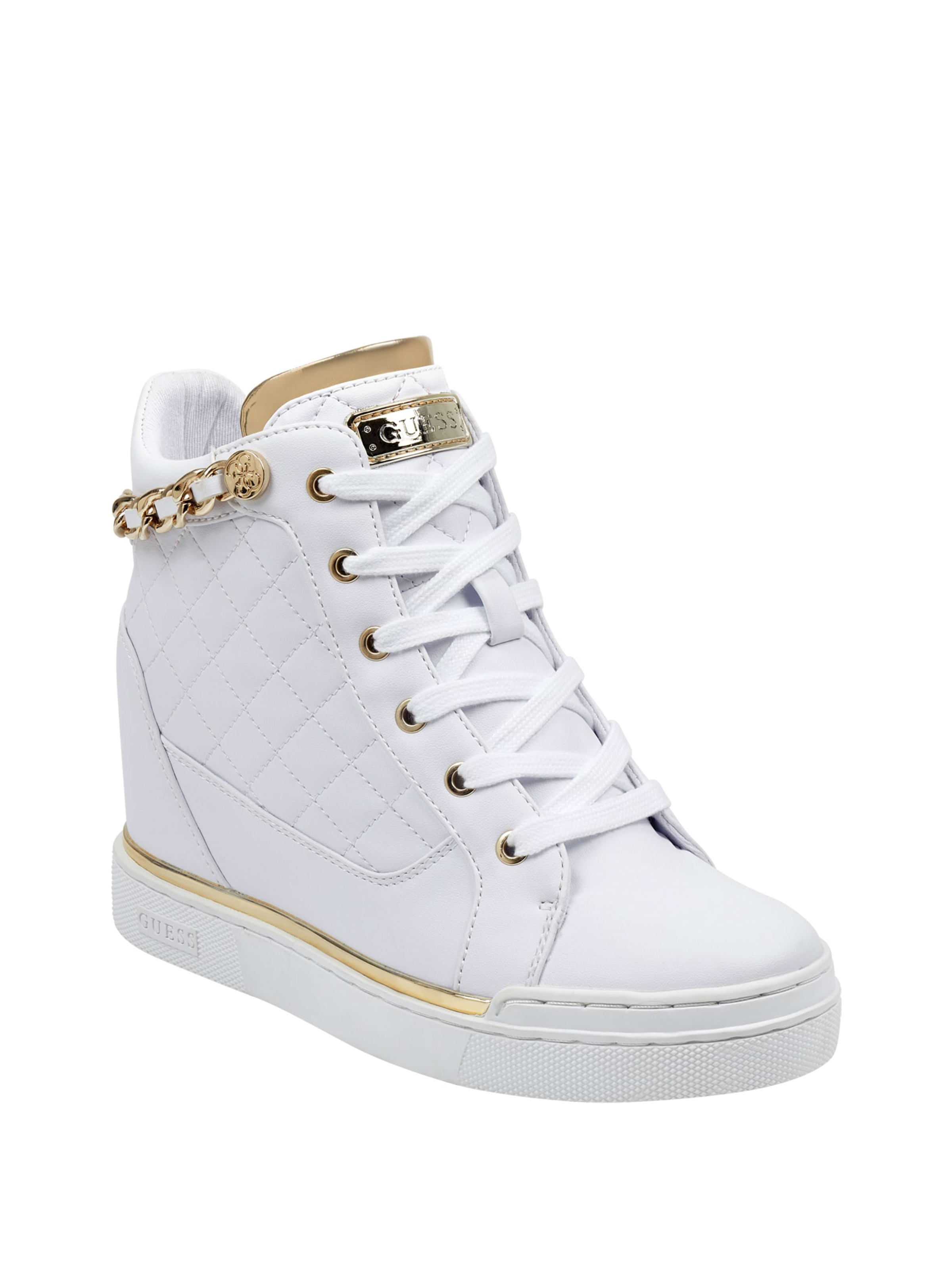 guess white wedge sneakers
