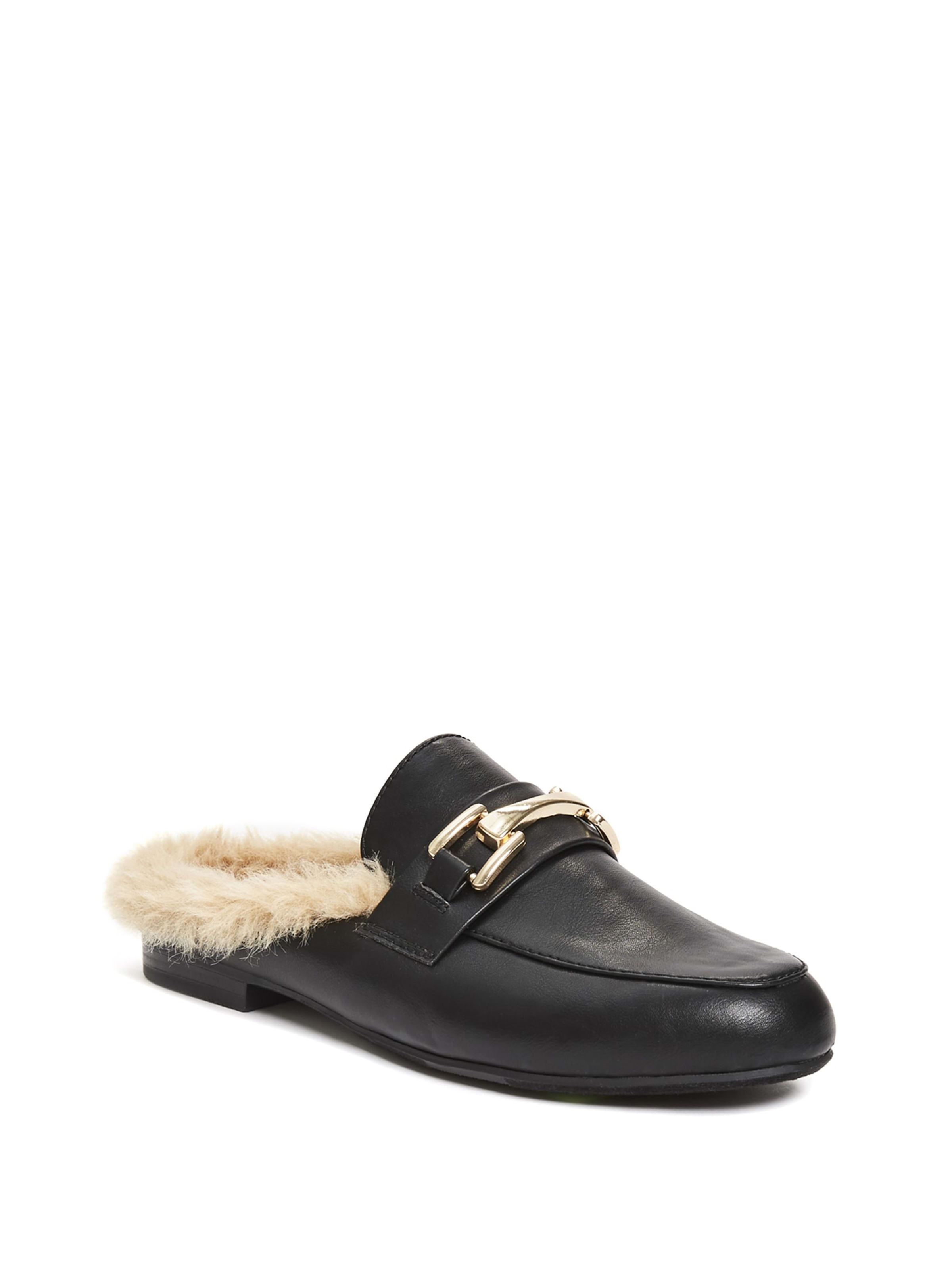 faux fur loafer slides