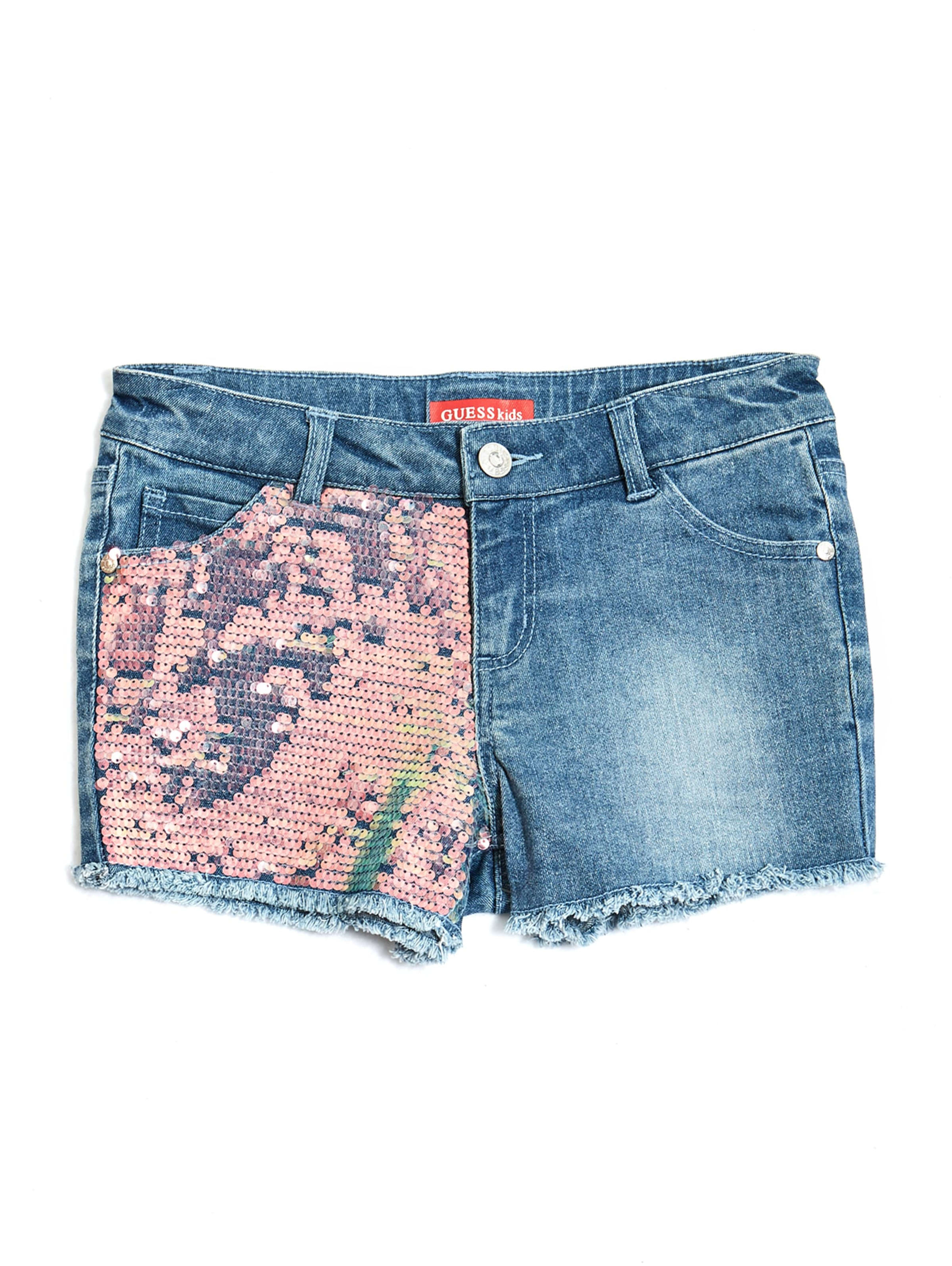 sequin jean shorts